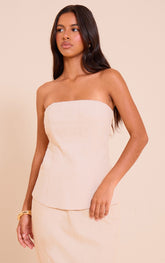 Petite Natural Premium Linen Look Longline Bandeau Top