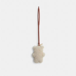 Bear Puffy Bag Charm In Shearling