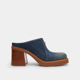 Sculpted C Heeled Mule In Loved Denim
