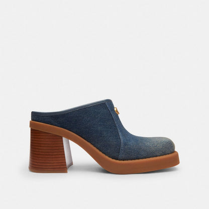 Sculpted C Heeled Mule In Loved Denim