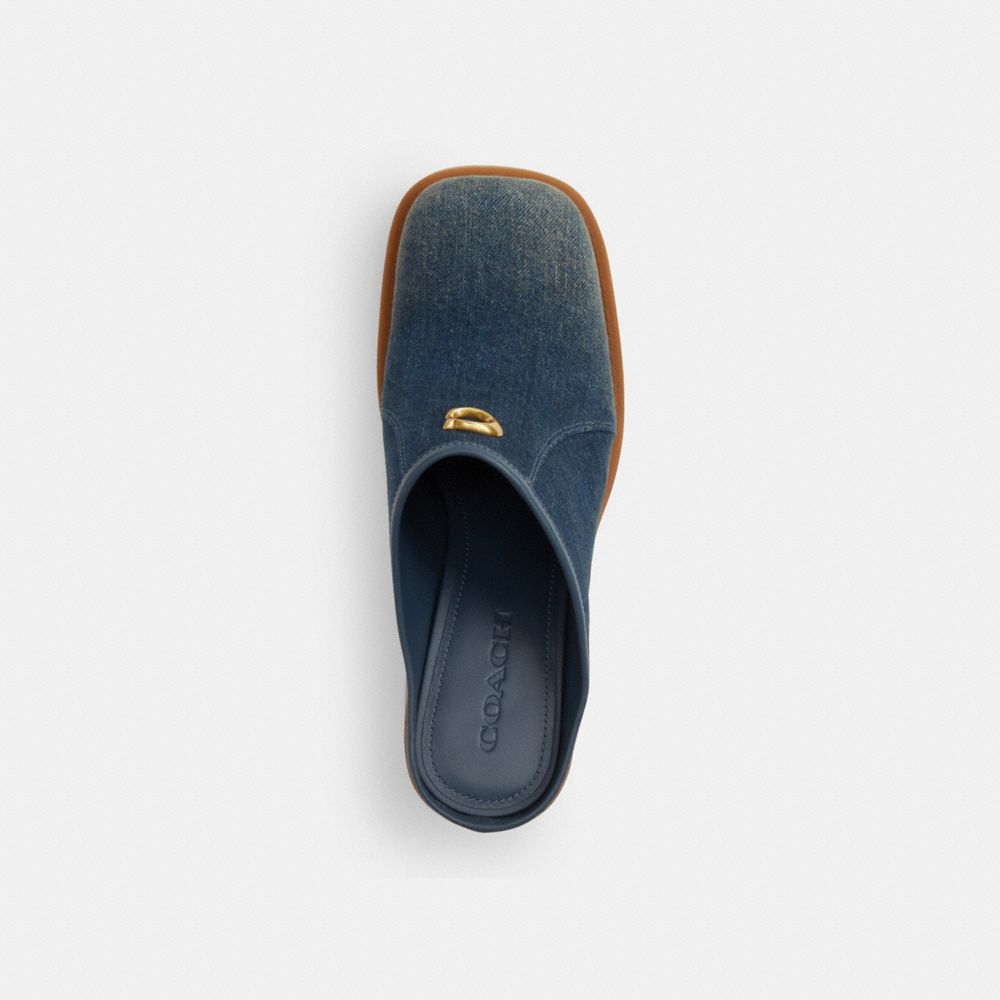 Sculpted C Heeled Mule In Loved Denim