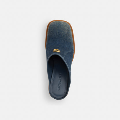 Sculpted C Heeled Mule In Loved Denim