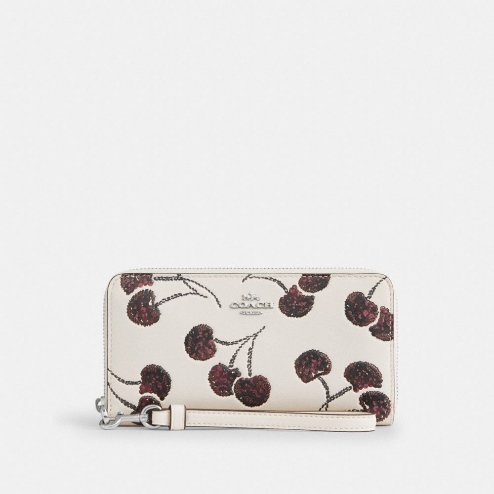 Long Zip Around Wallet With Cherry Print