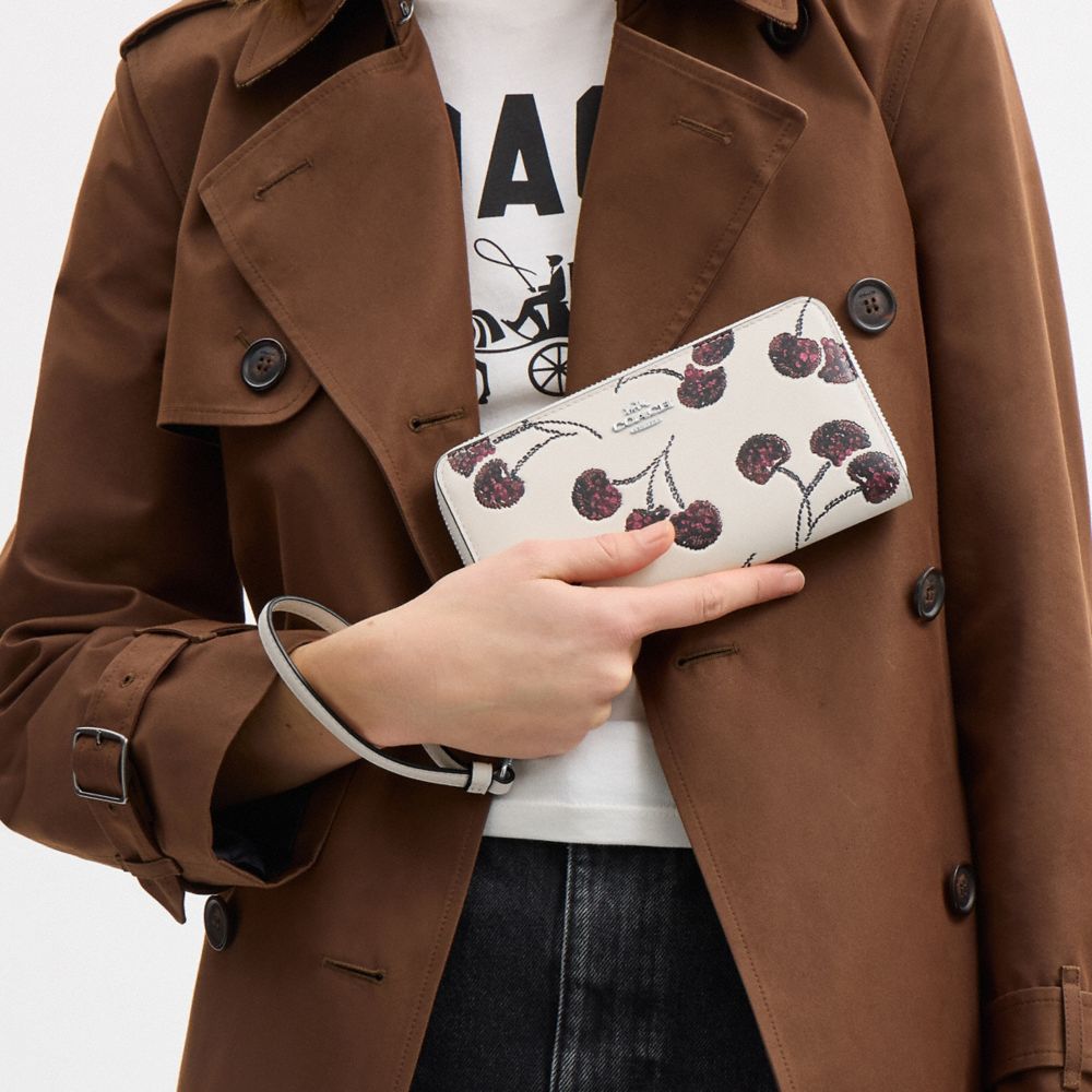 Long Zip Around Wallet With Cherry Print