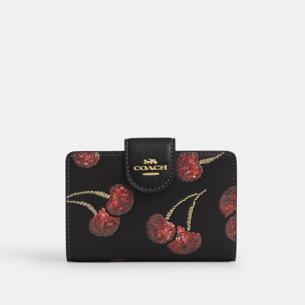 Medium Corner Zip Wallet With Cherry Print