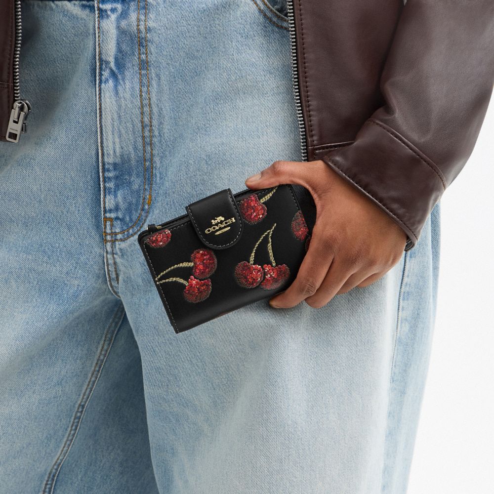 Medium Corner Zip Wallet With Cherry Print