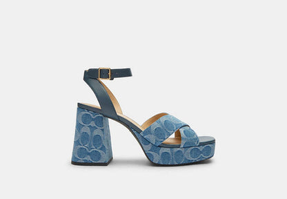 Block Heel Sandal In Signature Denim