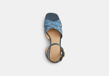 Block Heel Sandal In Signature Denim