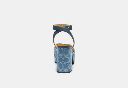 Block Heel Sandal In Signature Denim