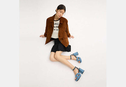 Block Heel Sandal In Signature Denim