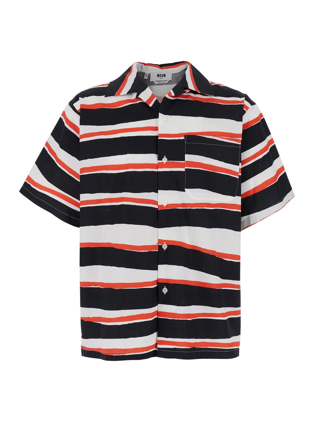 Msgm Multicolor Shirt with All-Over Asymmetric Striped Motif in Cotton Man