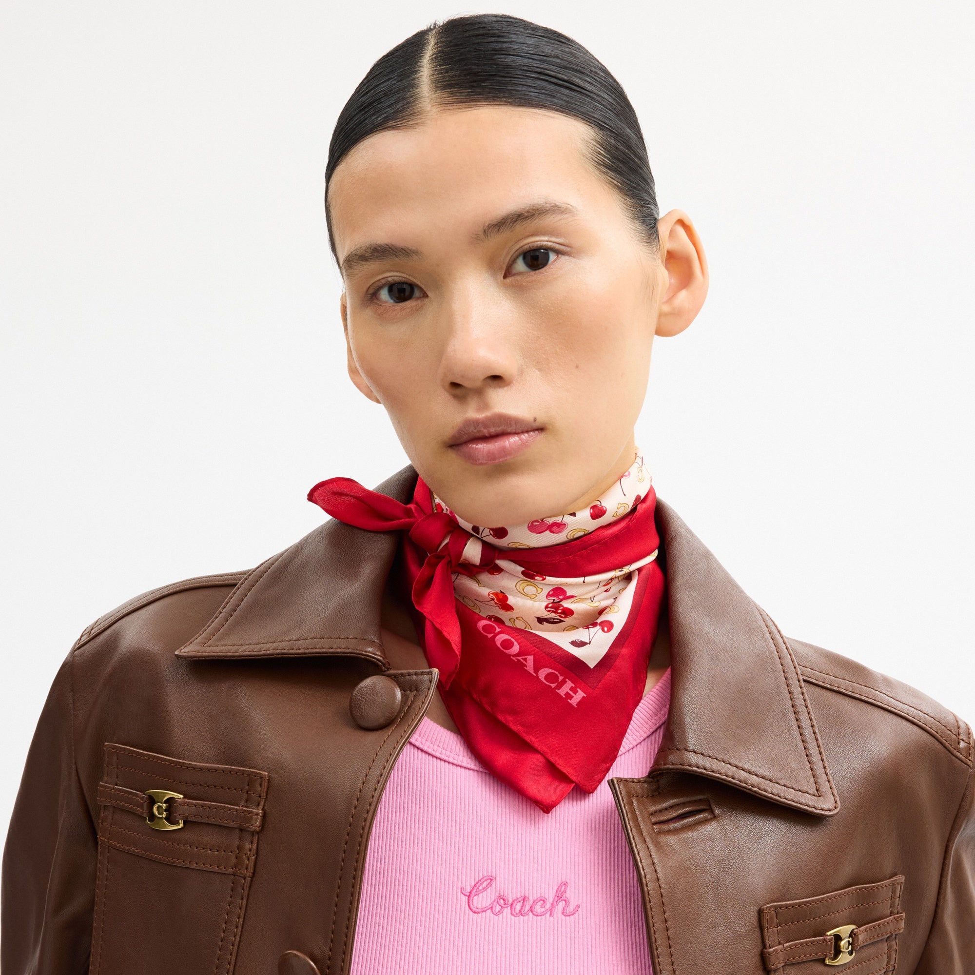 Sculpted C Cherries Print Silk Bandana