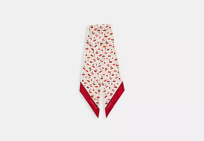 Sculpted C Cherries Print Silk Wide Skinny Scarf