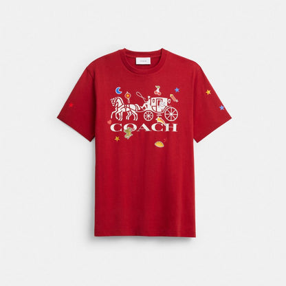 Horse And Carriage Sticker T-Shirt In Organic Cotton