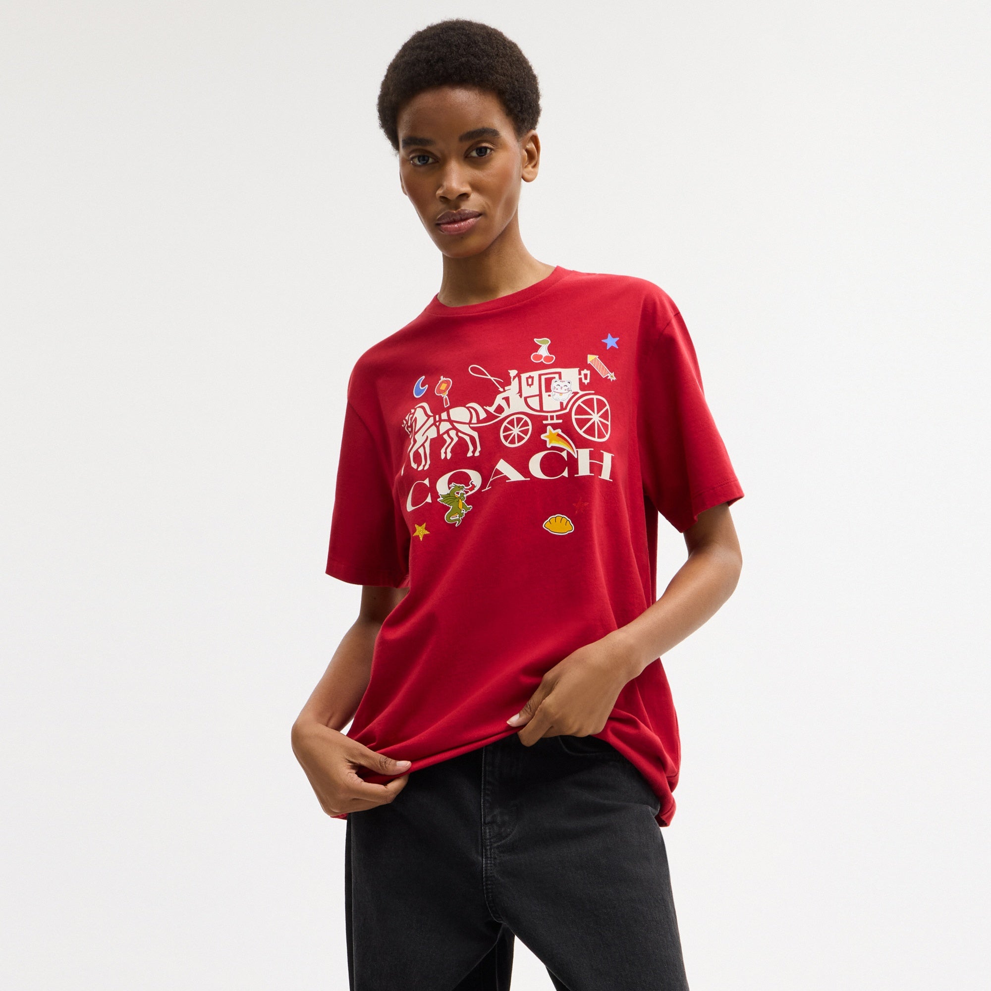 Horse And Carriage Sticker T-Shirt In Organic Cotton