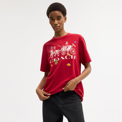 Horse And Carriage Sticker T-Shirt In Organic Cotton