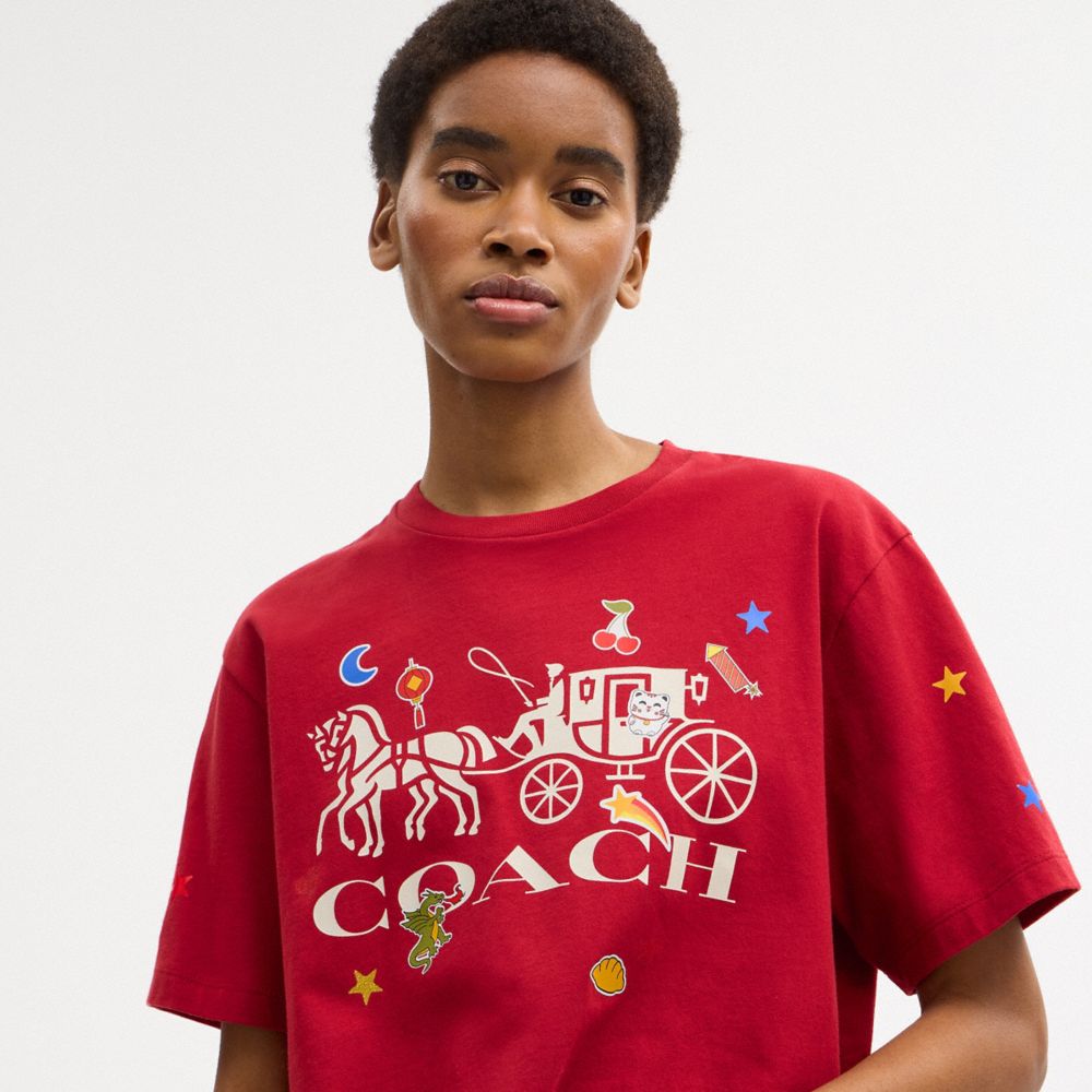 Horse And Carriage Sticker T-Shirt In Organic Cotton