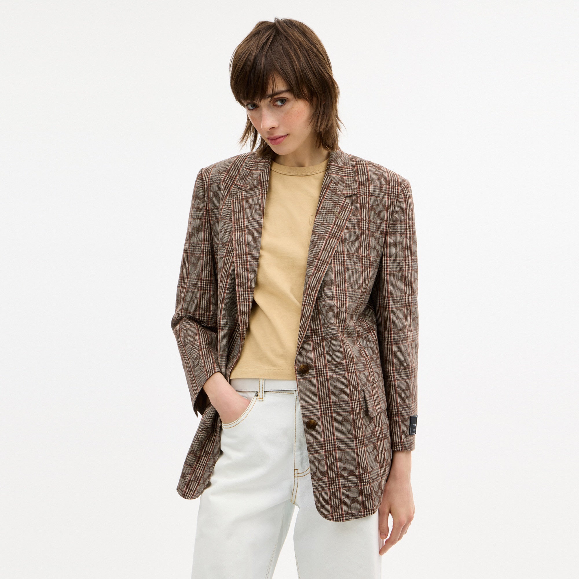 Signature C Plaid Single Breasted Blazer