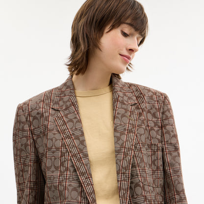 Signature C Plaid Single Breasted Blazer
