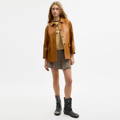 Turnlock Leather Swing Coat