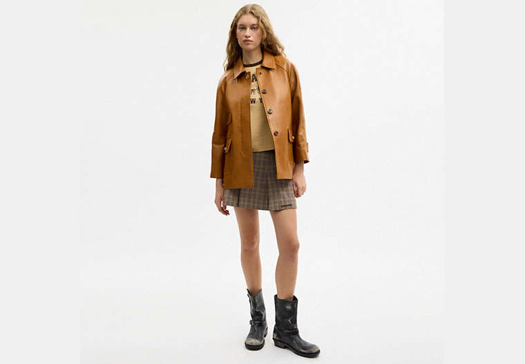 Turnlock Leather Swing Coat