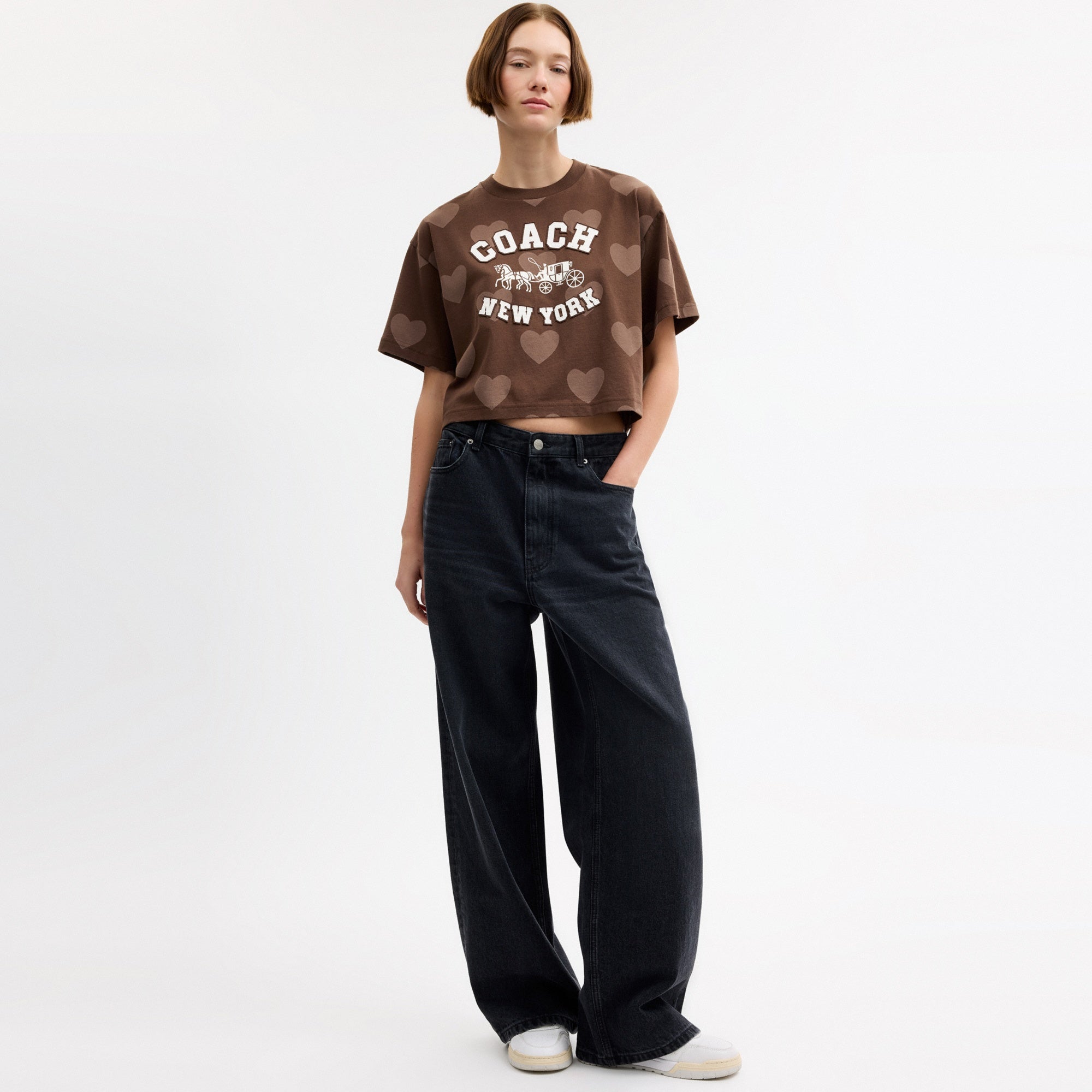 Horse And Carriage Heart Cropped T-Shirt In Organic Cotton