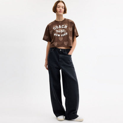 Horse And Carriage Heart Cropped T-Shirt In Organic Cotton