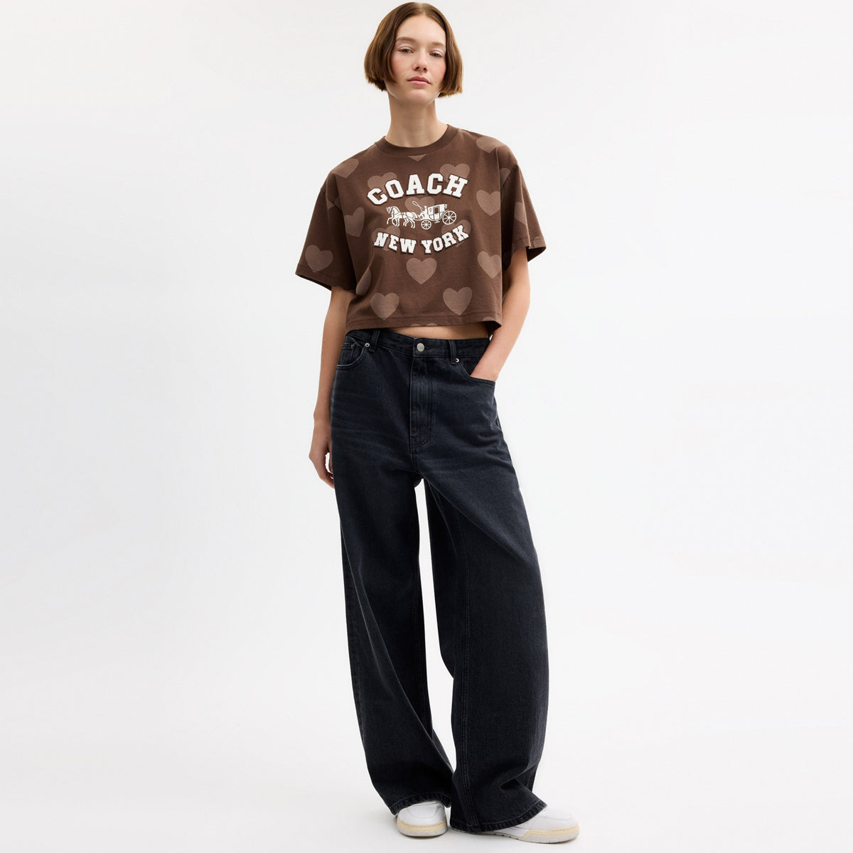 Horse And Carriage Heart Cropped T-Shirt In Organic Cotton