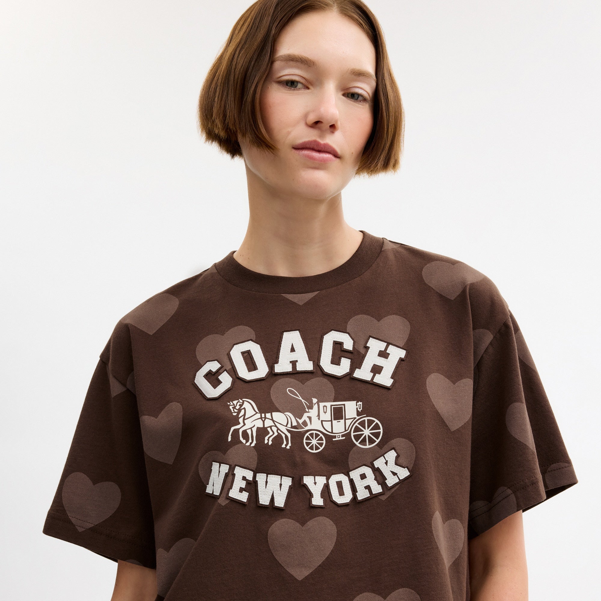 Horse And Carriage Heart Cropped T-Shirt In Organic Cotton