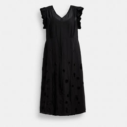 V-Neck Dress With Velvet Dots