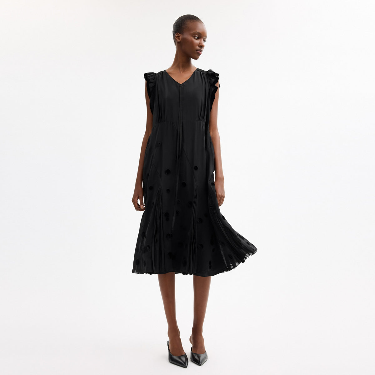 V-Neck Dress With Velvet Dots