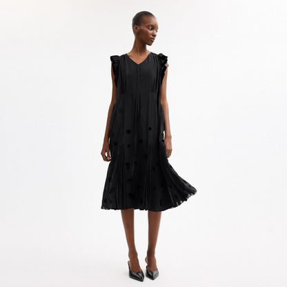 V-Neck Dress With Velvet Dots