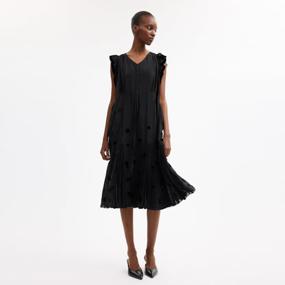 V-Neck Dress With Velvet Dots