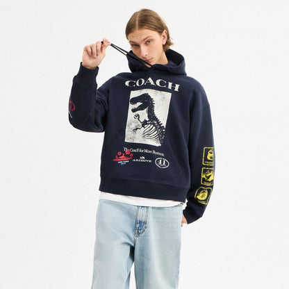 Dinosaur Collage Relaxed Hoodie In Organic Cotton