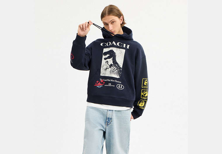 Dinosaur Collage Relaxed Hoodie In Organic Cotton