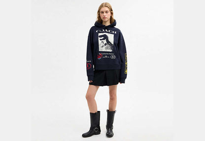 Dinosaur Collage Relaxed Hoodie In Organic Cotton