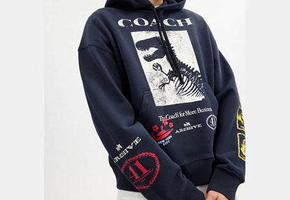 Dinosaur Collage Relaxed Hoodie In Organic Cotton