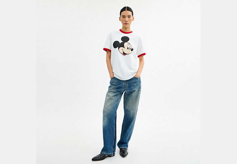 Disney X Coach Mickey Graphic Ringer T-Shirt In Organic Cotton