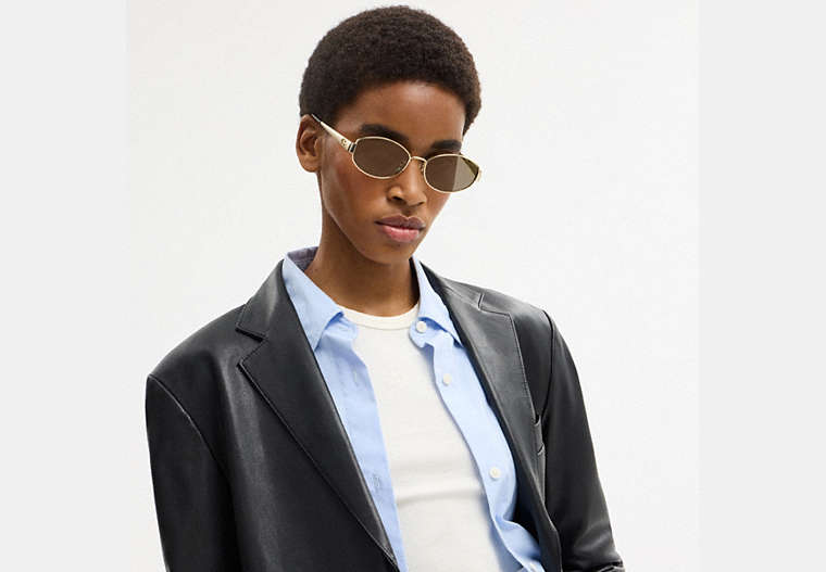 C Hardware Metal Narrow Oval Sunglasses