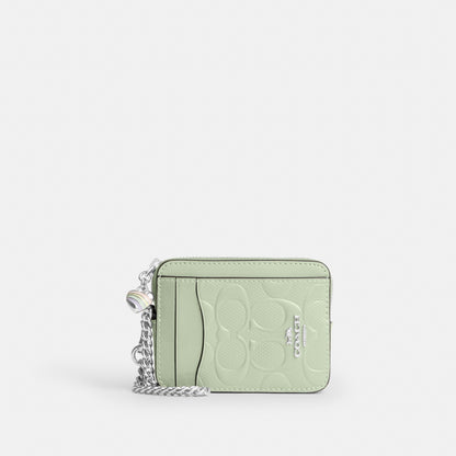 Zip Card Case In Signature Leather With Heart Charm