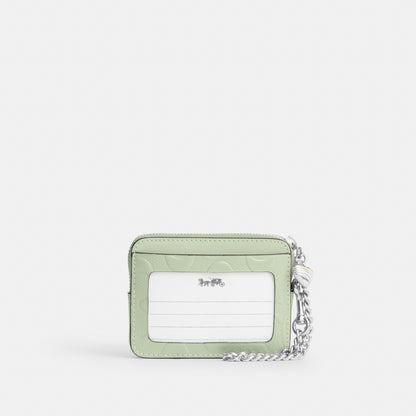 Zip Card Case In Signature Leather With Heart Charm