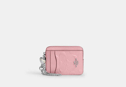Zip Card Case In Signature Leather With Heart Charm