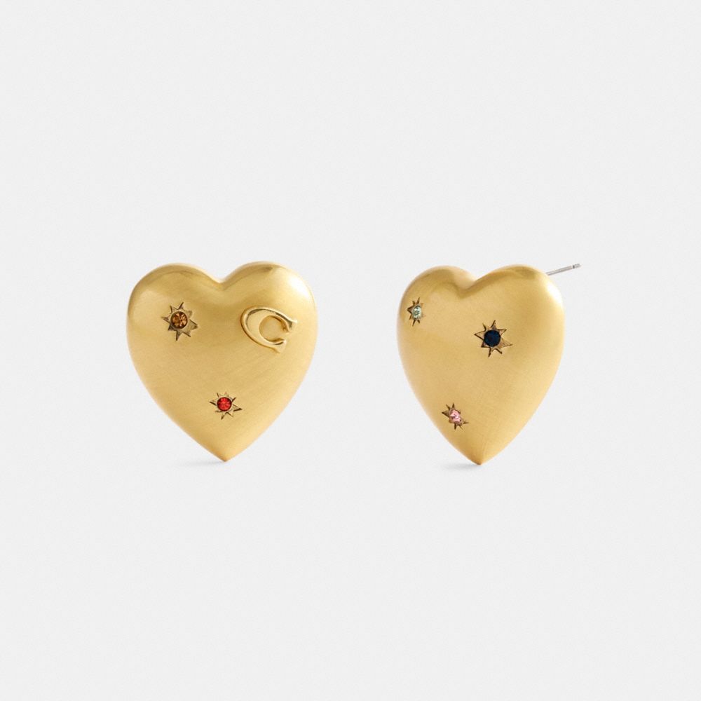 Oversized Heart With Stones Stud Earrings