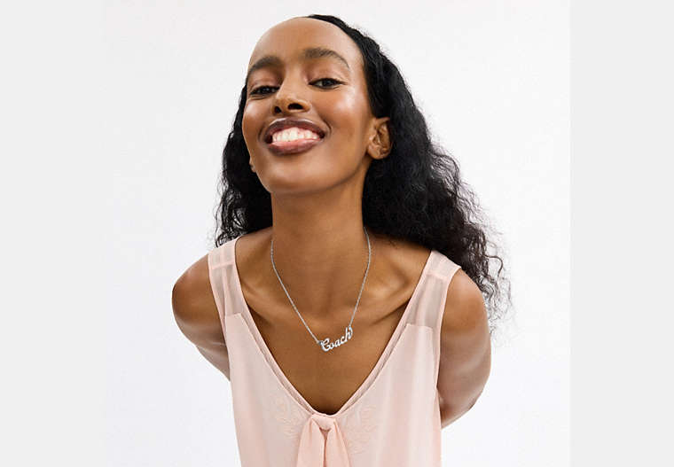 Coach Script Nameplate Necklace