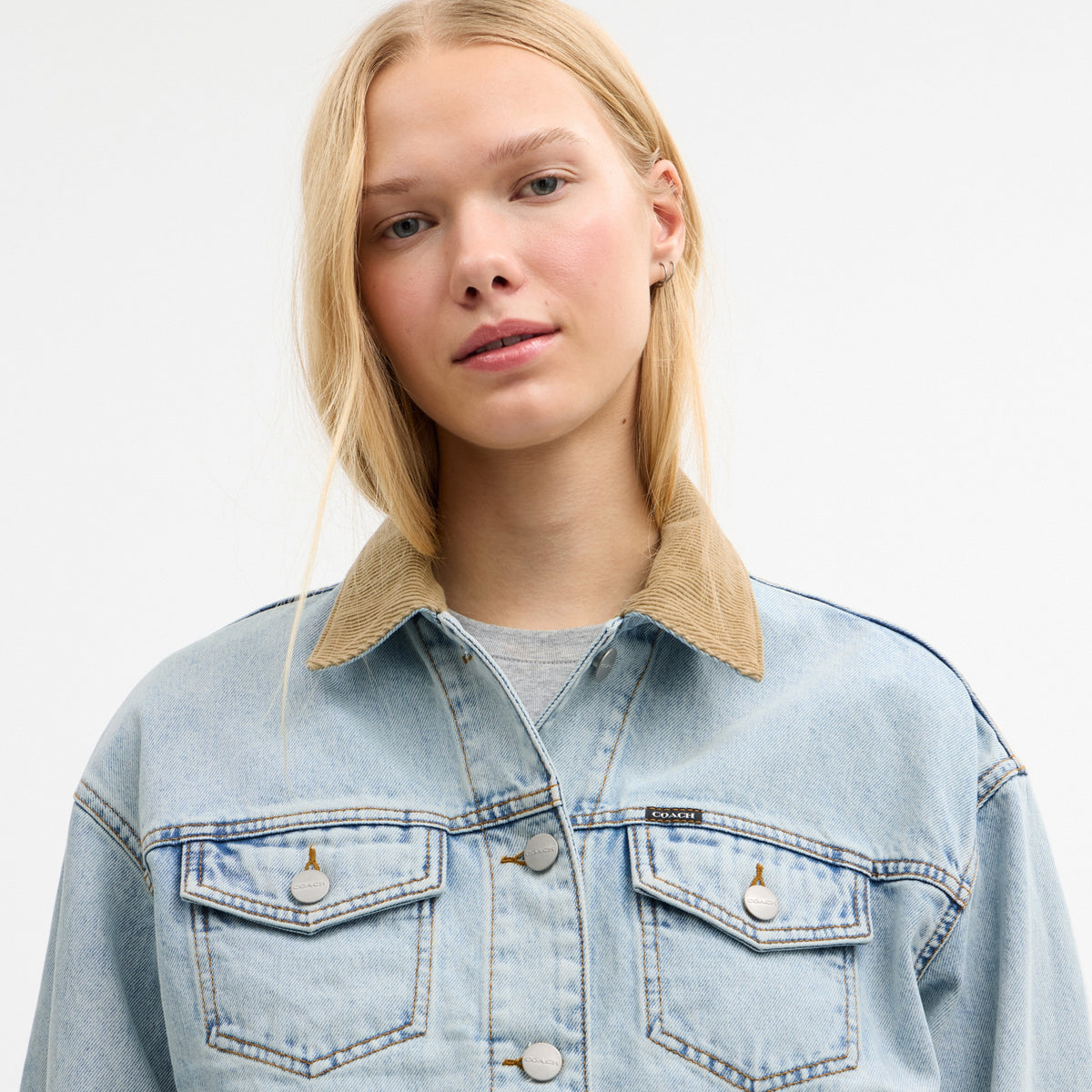 Denim Jacket With Corduroy Collar In Organic Cotton