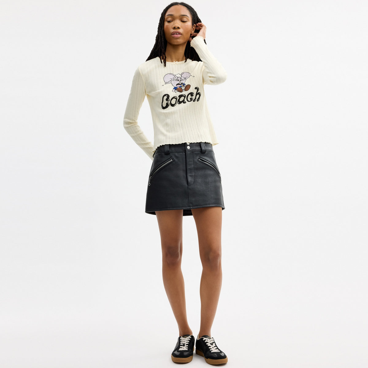 Coach | Brain Dead Kachi Mouse Graphic Long Sleeve Pointelle Top