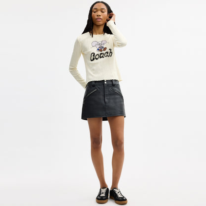 Coach | Brain Dead Kachi Mouse Graphic Long Sleeve Pointelle Top
