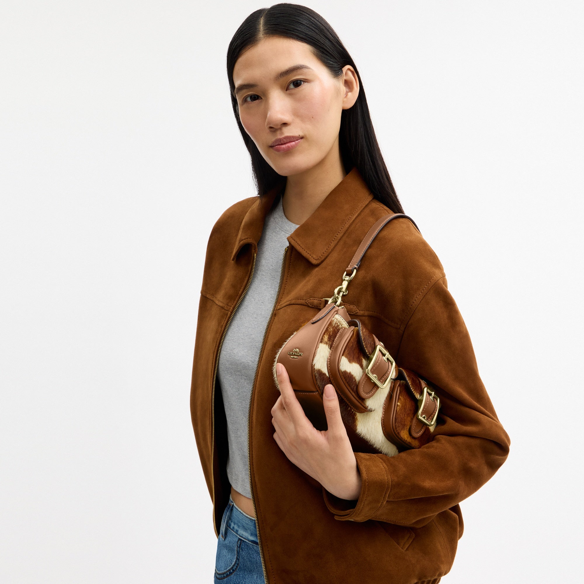 Ashton Shoulder Bag In Haircalf With Cow Print