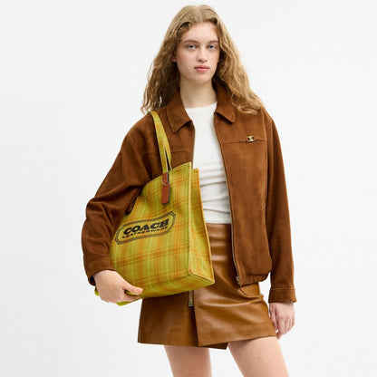 Canvas Tote Bag With Plaid Print