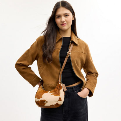Emily Shoulder Bag In Haircalf With Cow Print
